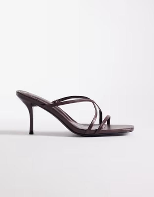 シミ レディース シューズ サンダル ヒール SIMMI Shoesimmi London Elena strappy heeled mule sandals in chocolate pu チョコレート