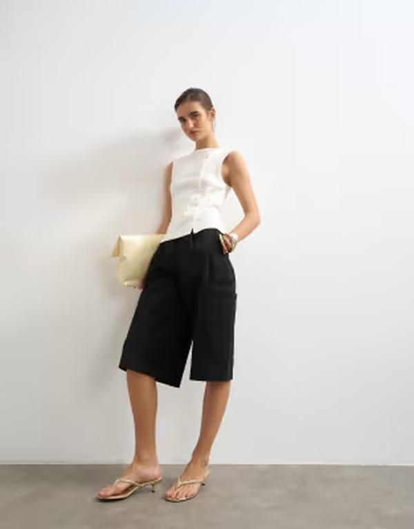 トップショップ レディース トップス タンクトップ Topshop button through tank top IVORY アイボリー