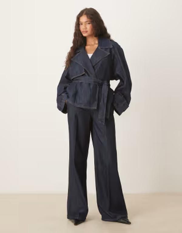 マンゴ レディース ボトムス カジュアルパンツ デニム Mango denim look tailored pantset BLUE ブルー