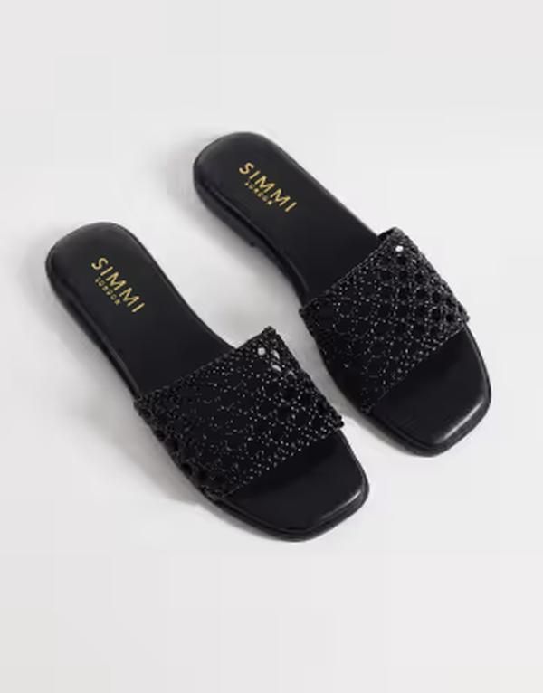 シミ レディース シューズ サンダル SIMMI ShoesIMMI London Luna woven flat sandals Black ブラック