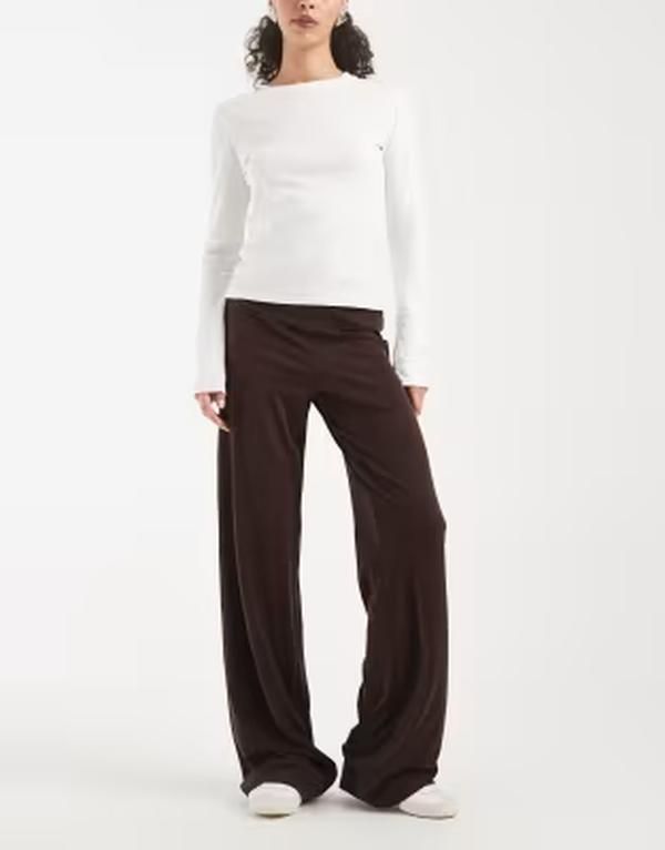 コットンオン レディース ボトムス カジュアルパンツ ギャザー Cotton Honey ruched pants in dark oak BROWN ブラウン