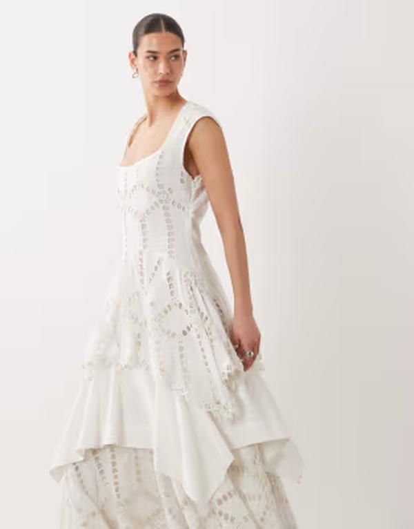 エイソス レディース トップス ワンピースカート 刺繍 マキシ ASOS DESIGN embroidered maxi dress with layered skirt white ホワイト