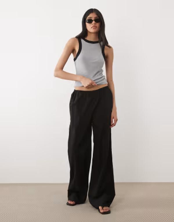 エイソス レディース トップス Tシャツ リブ コントラスト ASOS DESIGN ribbed racer tank top with contrast hems heather and GRAY HEATHER BLACK ブラック