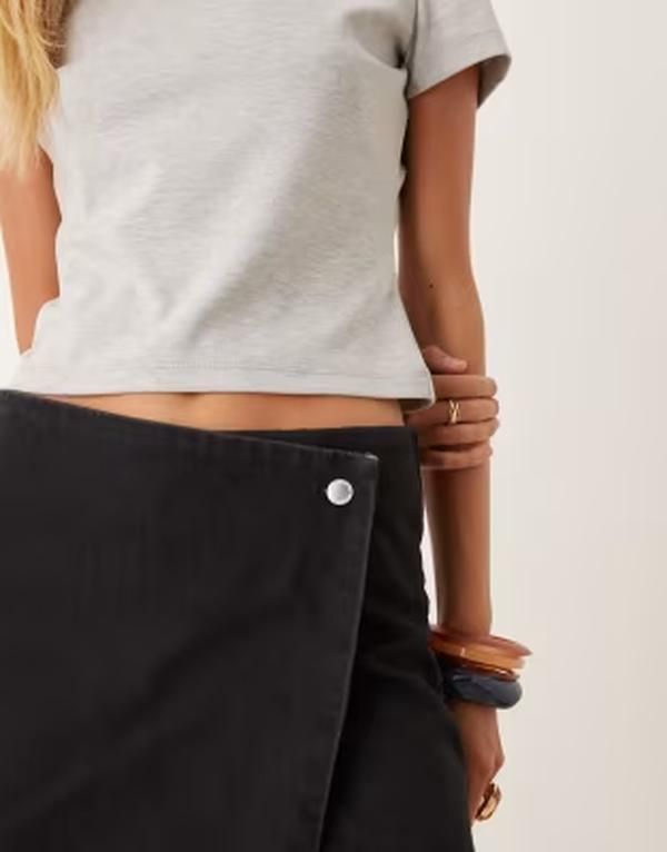マンゴ レディース ボトムスカート Mango side button tailored skort Black ブラック