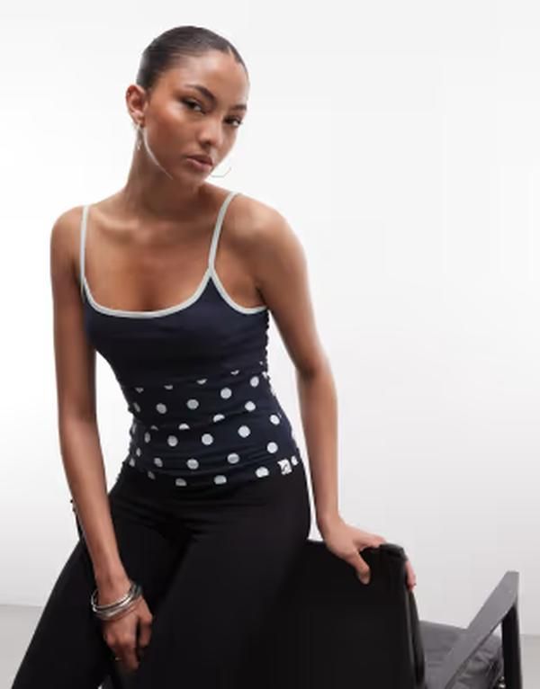 コルージョン レディース トップス シャツ ドット柄 ドット コントラスト COLLUSION contrastrim cami topolka dot Navy polka dot ネイビー