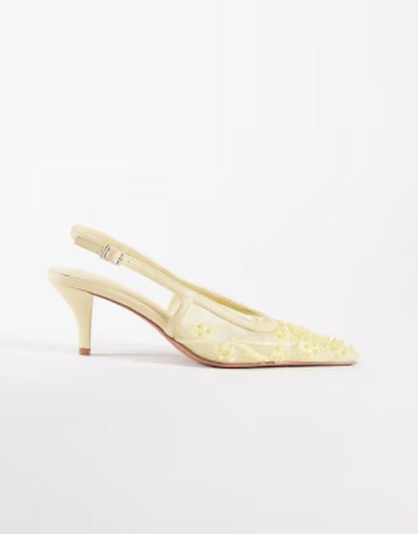 エイソス レディース シューズ ヒール メッシュ ASOS DESIGN Soulmate beaded slingbackitten heels in lemon mesh LEMON