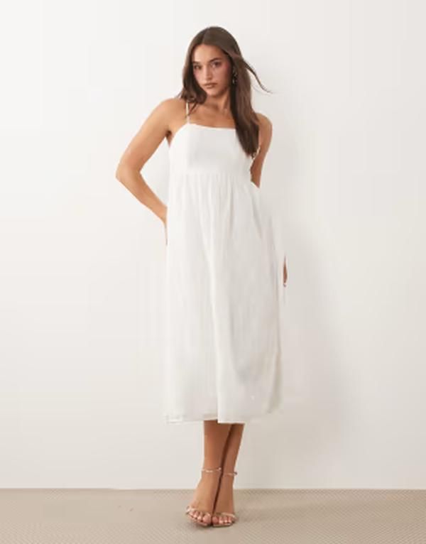 ヴィラ レディース トップス ワンピース フラワー柄 マキシ フラワー VILA 3d floral applique textured cami maxi dressnowhite ホワイト