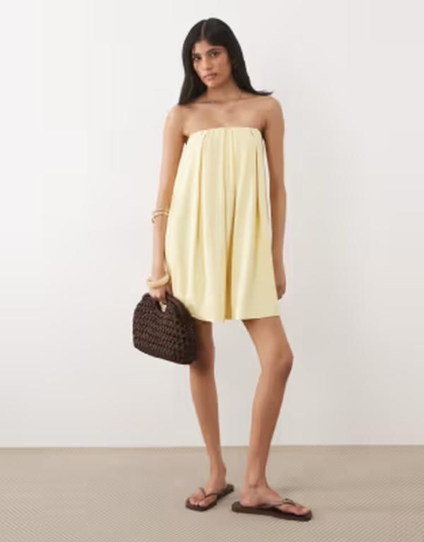 エイソス レディース トップス ワンピース ミニ ストラップレス ASOS DESIGN strapless mini dress in buttermilk yellow Buttermilk yellow イエロー