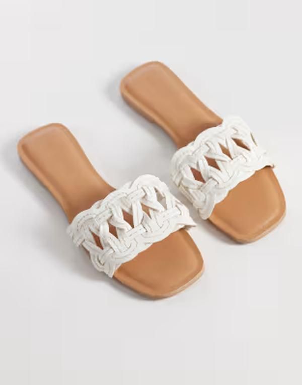 エイソス レディース シューズ サンダル ASOS DESIGN Faina weave flat sandals WHITE PU ホワイト