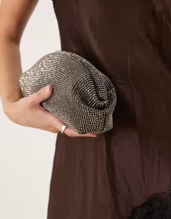 マンゴ レディース バッグ Mango diamante clutch bag SILVER シルバー
