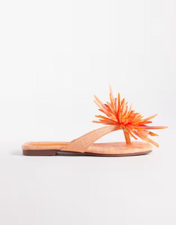 サウスビーチ レディース シューズ サンダル South Beach flip flops with flower detail in orange オレンジ