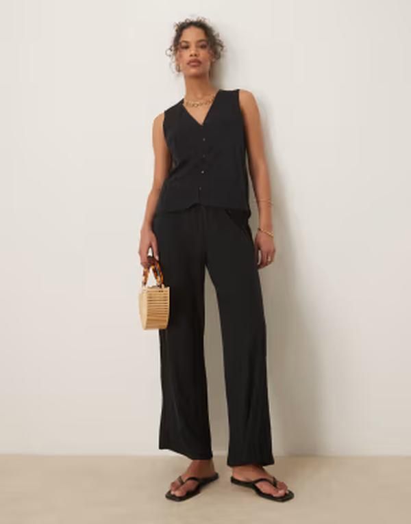 ヴィラ レディース ボトムス カジュアルパンツ ワイドレッグ ニット Vila lightweight knit wide leg pants part of a set Black beauty ブラック