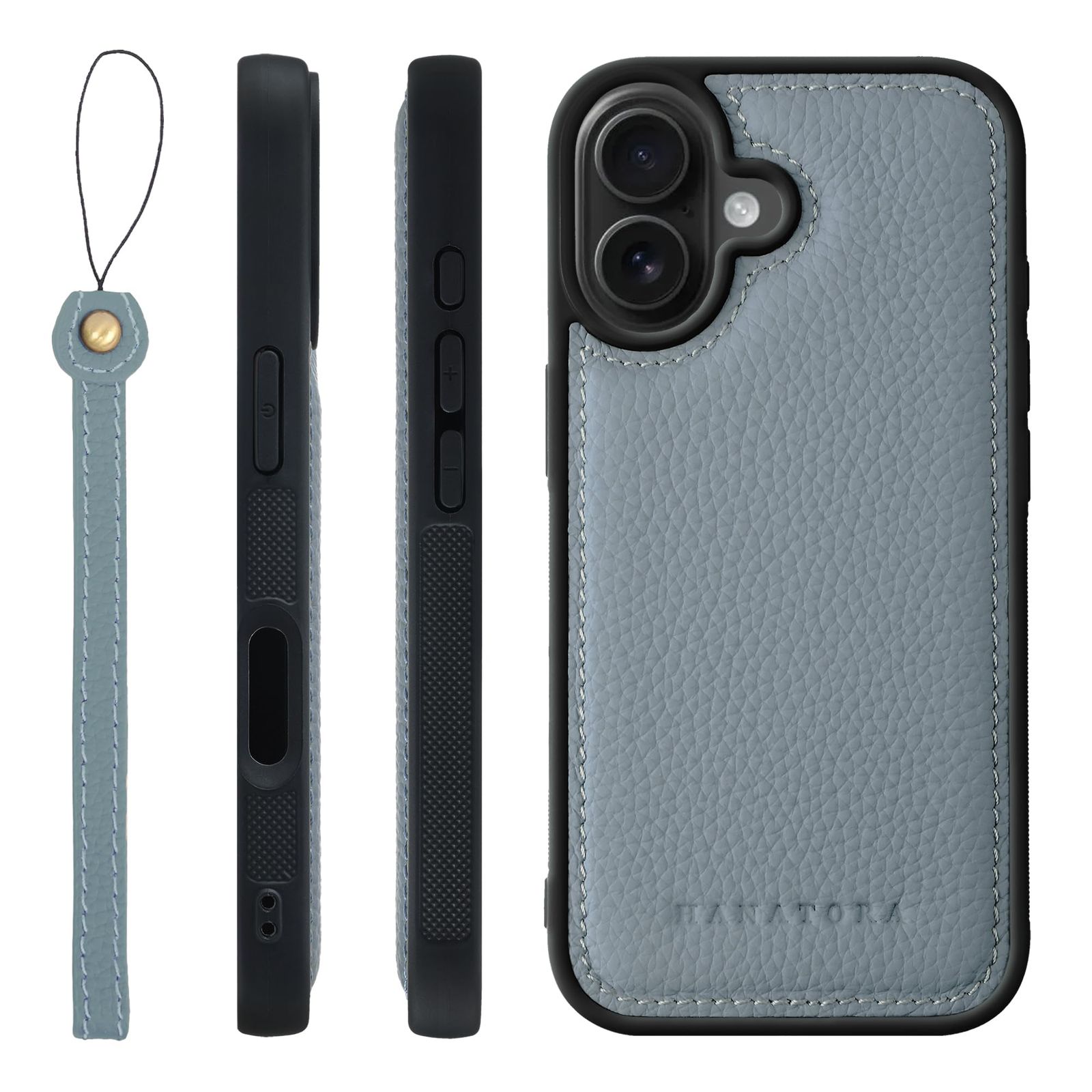 新品 HANATORA for iPhone 17 ケース 本革 耐衝撃 バンパー型 スマホケース スマホ ストラップ 付き シュリンクレザー ギフト ブルーグレー SPGGZ-17-BlueGray