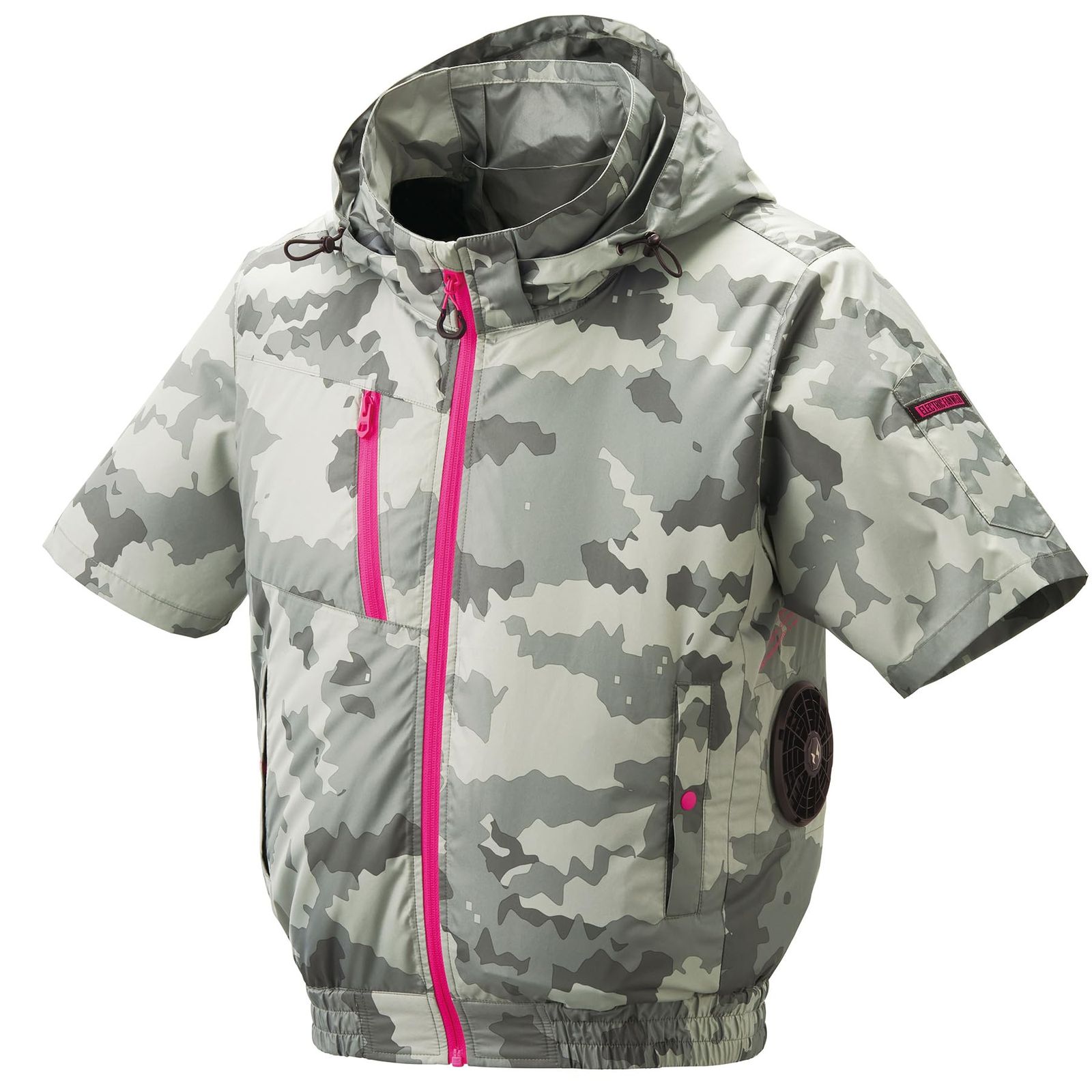 [武蔵野ユニフォーム] アタックベース 空調風神服チタンフード半袖 8845 単品 極涼 立ち襟 高衿 ストラップ付き<026-8845-ス>(64-ﾐﾘﾀﾘｰﾎﾜｲﾄ LL) [64-ﾐﾘﾀﾘｰﾎﾜｲﾄ] [LL]