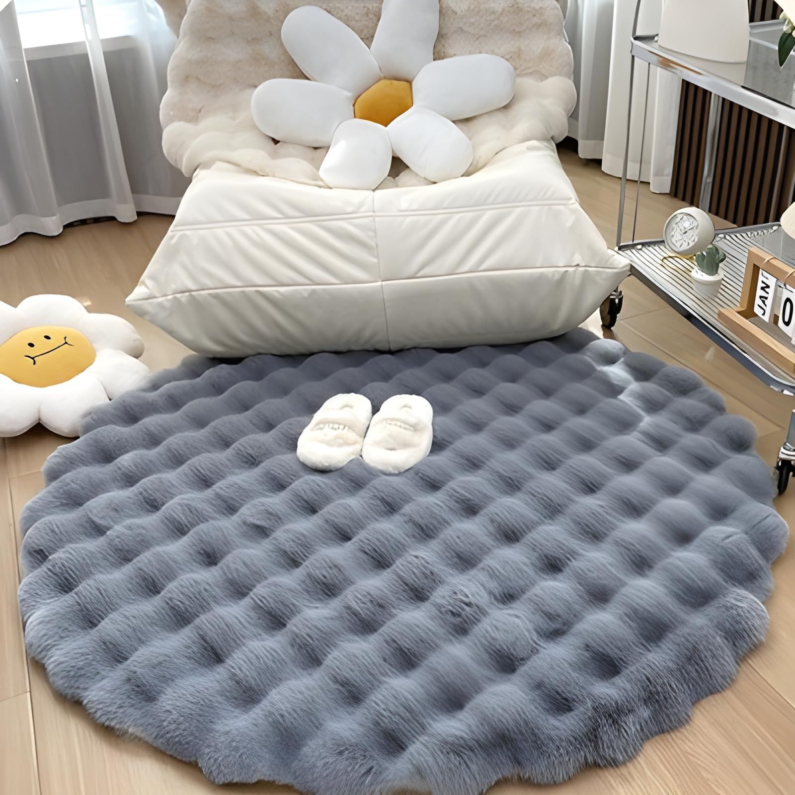 新品 GIIPET-ラグ カーペット 冬 ふわふわ 北欧 ラビットファー ラグマット 円形洗える 滑り止め付 防ダニ 抗菌 防臭 優しいフランネルラグ 絨毯 抜け毛無し 無地 6色選べる 14年中使えるタイプ 床暖房 ホットカーペット対応(グレー、90x90c