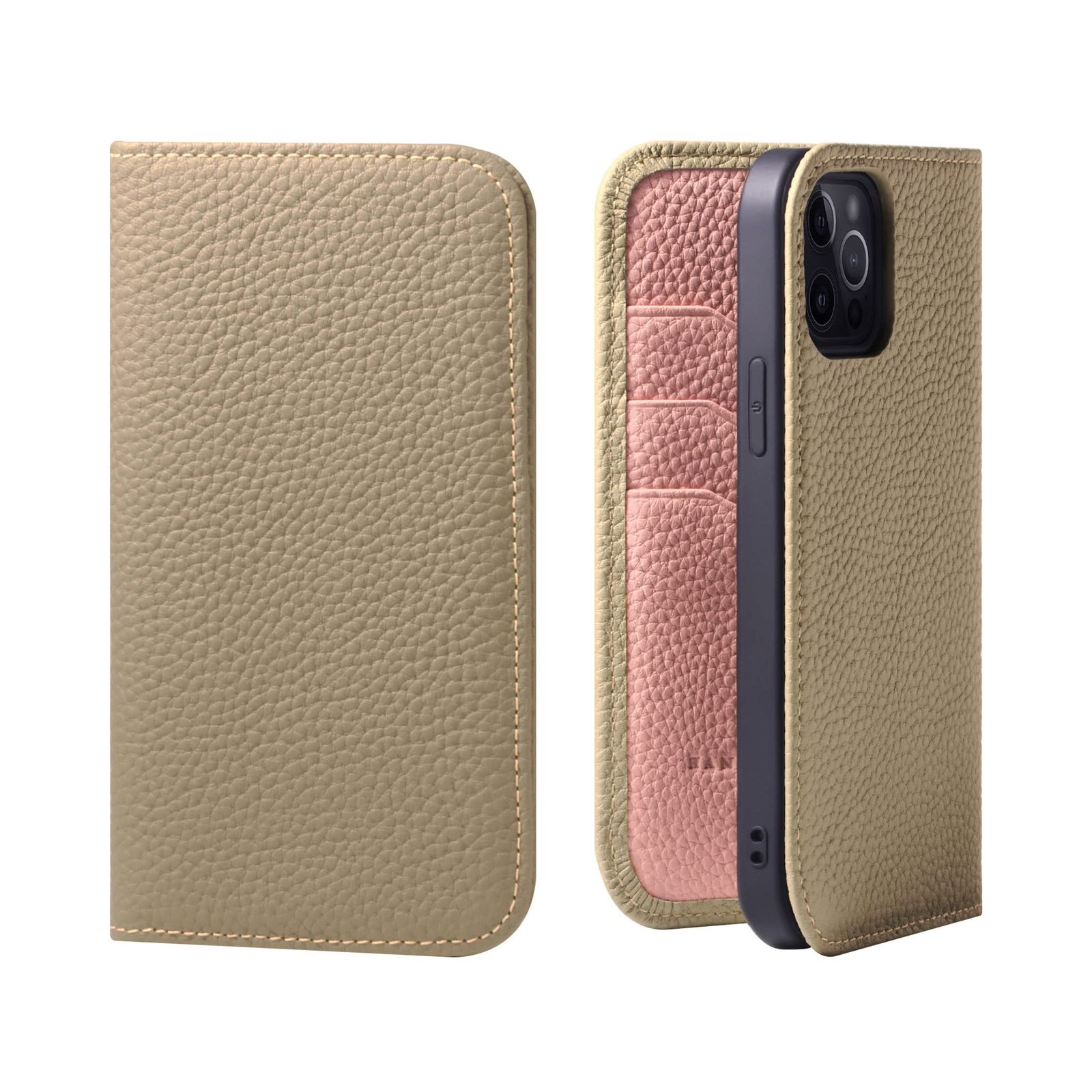 新品 HANATORA for iPhone 13Pro ケース 手帳型 本革 スマホケース スマホ スタンド コードホルダー 付き シュリンクカーフレザー マグネットなし グレージュ + ピンク PH-13Pro-Grege-PK ギフト 誕生日 女性 男性 7,244円