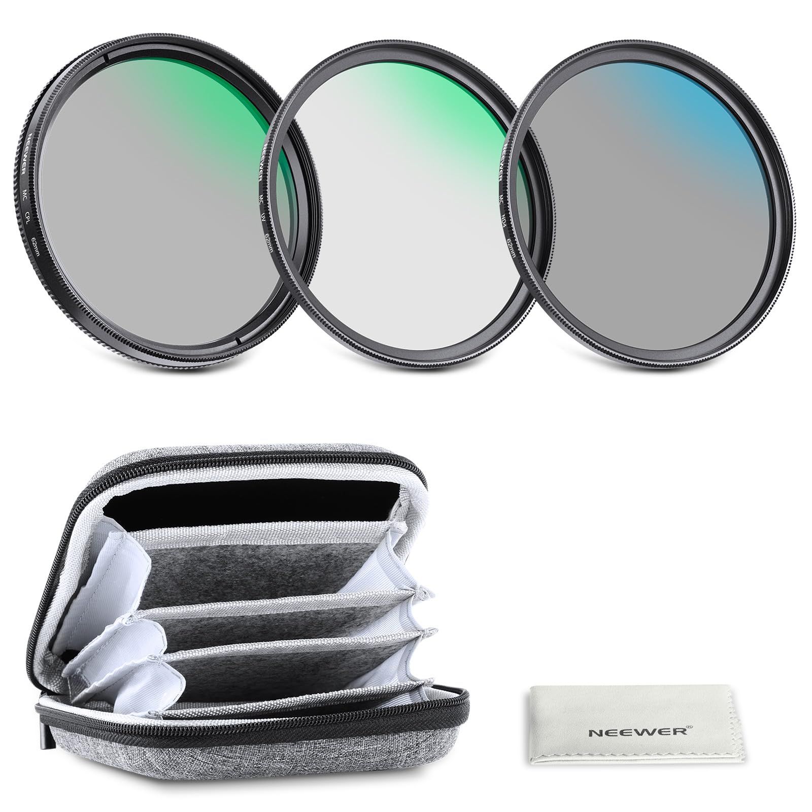 新品 NEEWER 62mm UV/CPL/NDレンズフィルターセット ハードシェル収納