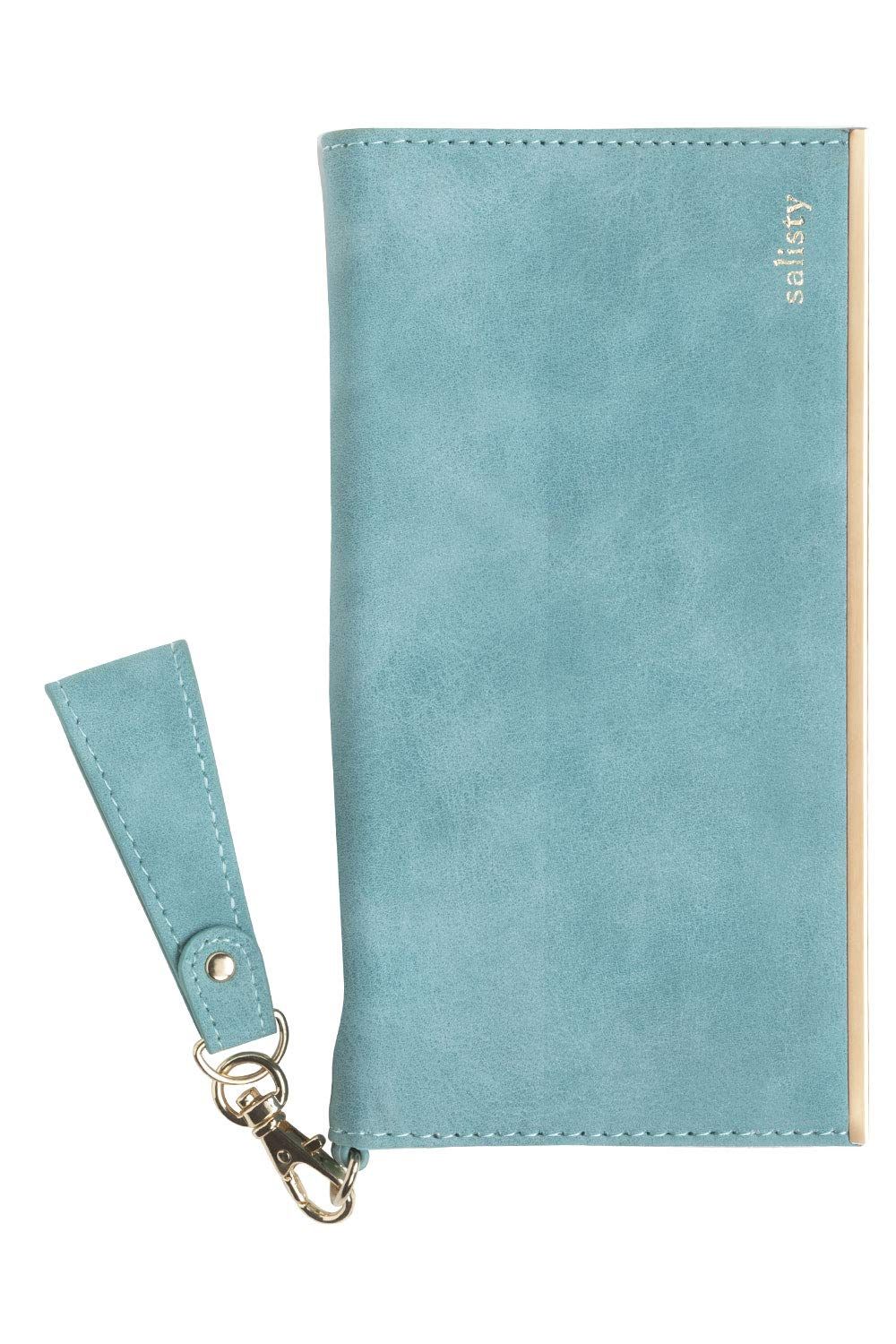 新品 salisty スマホケース 手帳型 多機種対応 スライド式 マルチサイズ Lサイズ スエードスタイル [ターコイズ]