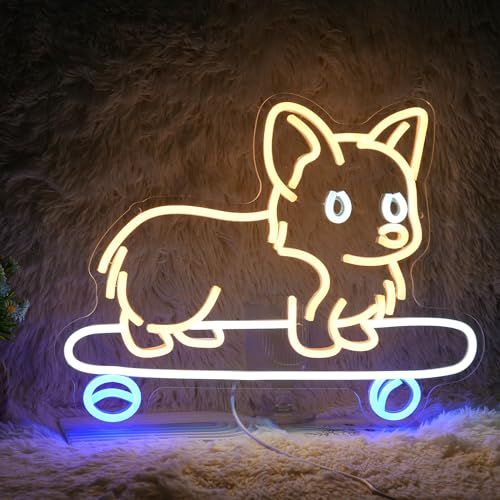 コーギー犬ネオンサイン 調光可能 LED犬ネオンライト 壁の装飾用コーギーライトアップサイン USB給電 ペットショップ ベッドルーム装飾ライト パーティー キッズルーム 誕生日プレゼント(13 * 16.9インチ) 国内発送 9519c1b3