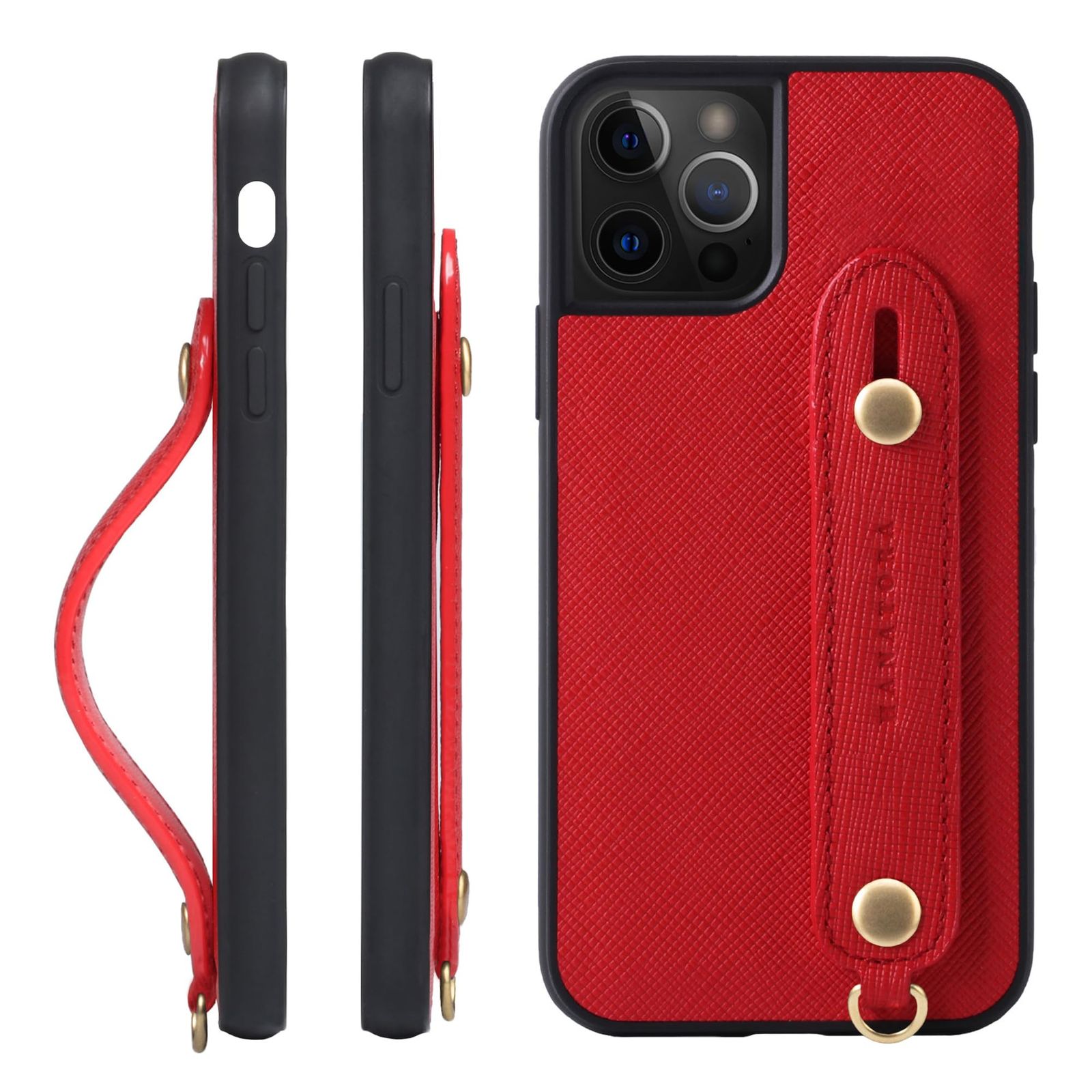 新品 HANATORA for iPhone 15ProMax ケース 本革 耐衝撃 背面ベルト ストラップリング スマホケース スマホ スタンド機能 ガラスフィルム 付き サフィアーノ レザー ギフト マグネットなし レッド XGH-15ProMax-Red