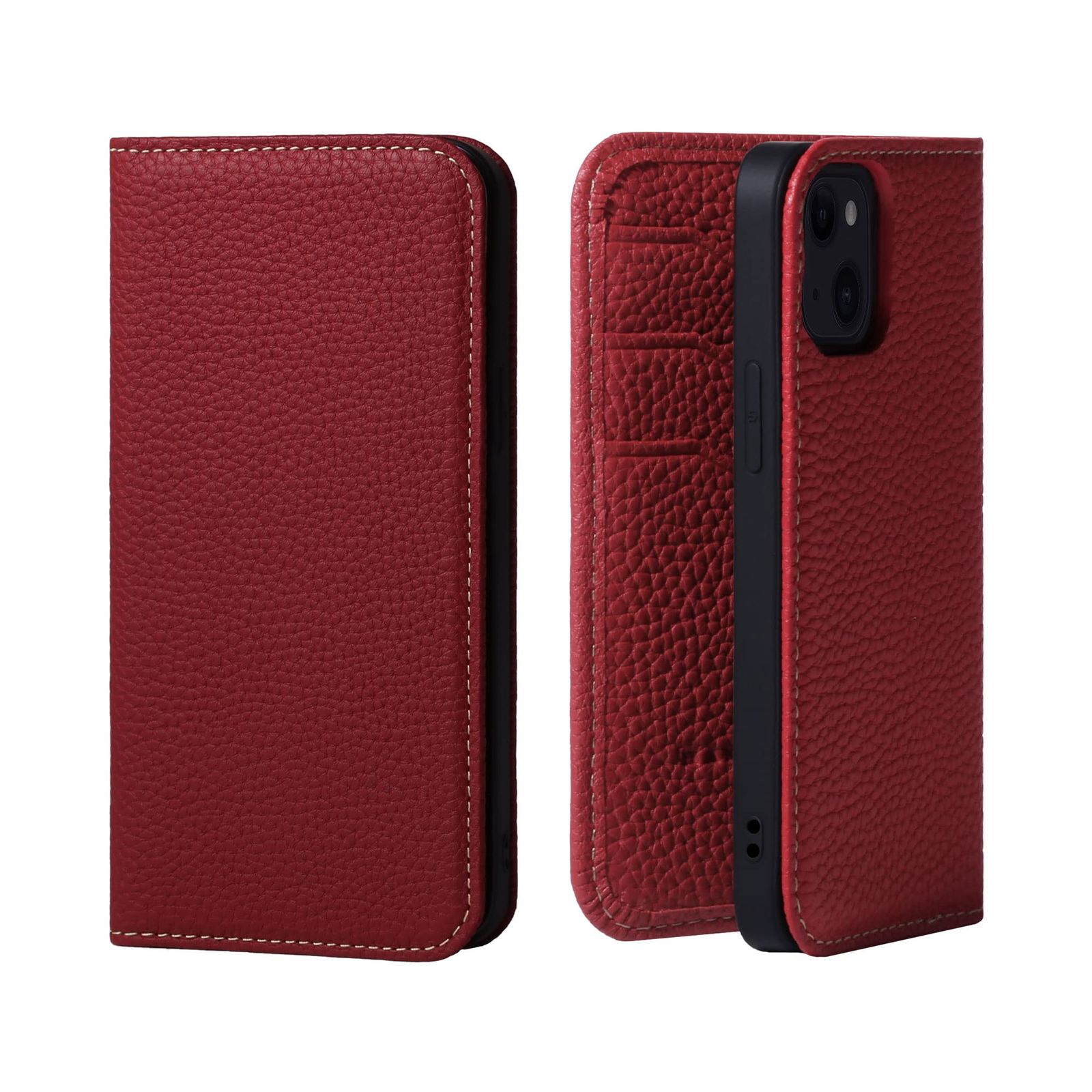 新品 HANATORA for iPhone 13mini ケース 手帳型 本革 スマホケース スマホ スタンド コードホルダー 付き シュリンクカーフレザー マグネットなし レッド PH-13Mini-Red ギフト 誕生日 女性 男性 彼女 お母さん お父