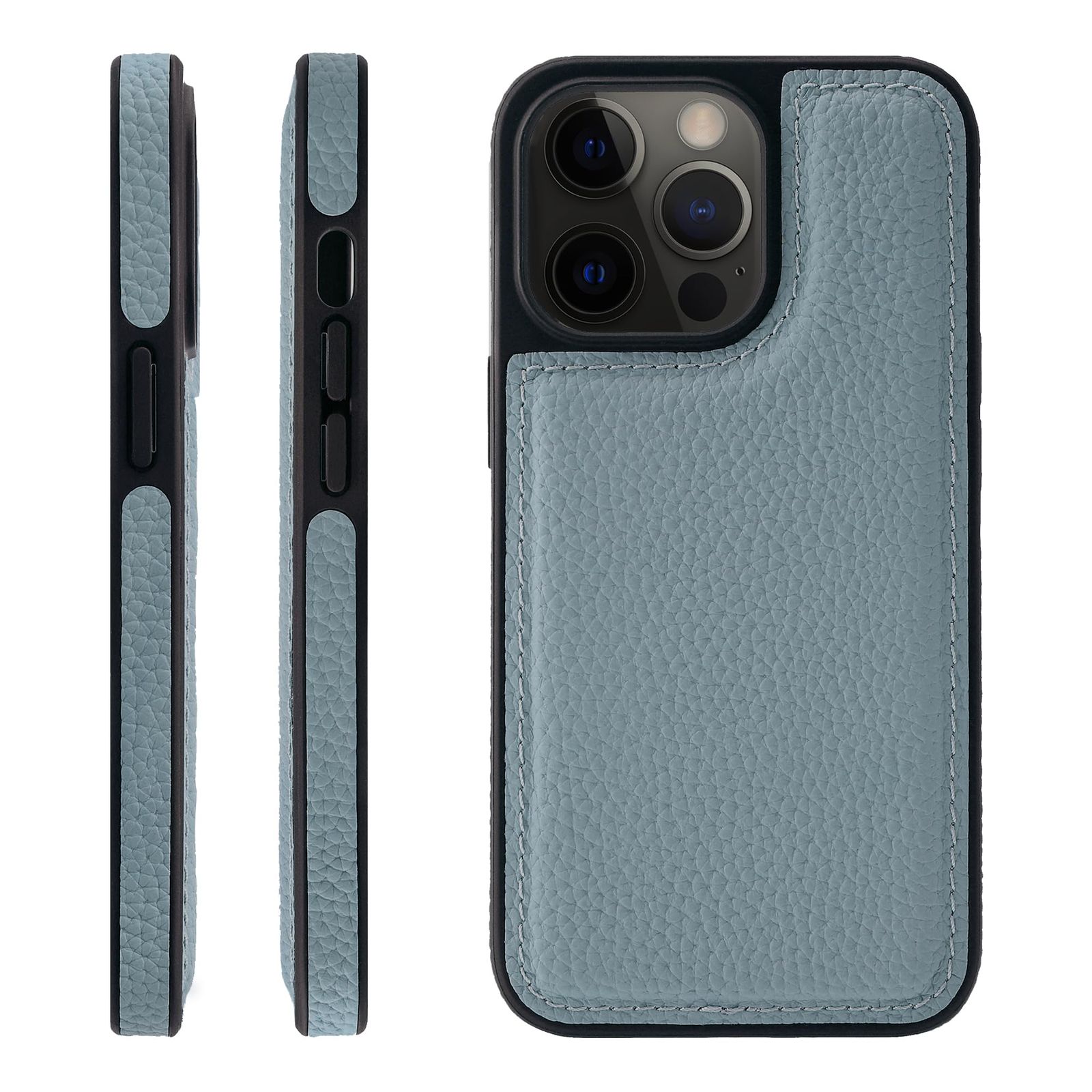 新品 HANATORA for iPhone 13Pro ケース 本革 耐衝撃 バンパー型 スマホケース スマホ 側面本革 シュリンクレザー ギフト ブルーグレー WPG-13Pro-BlueGray