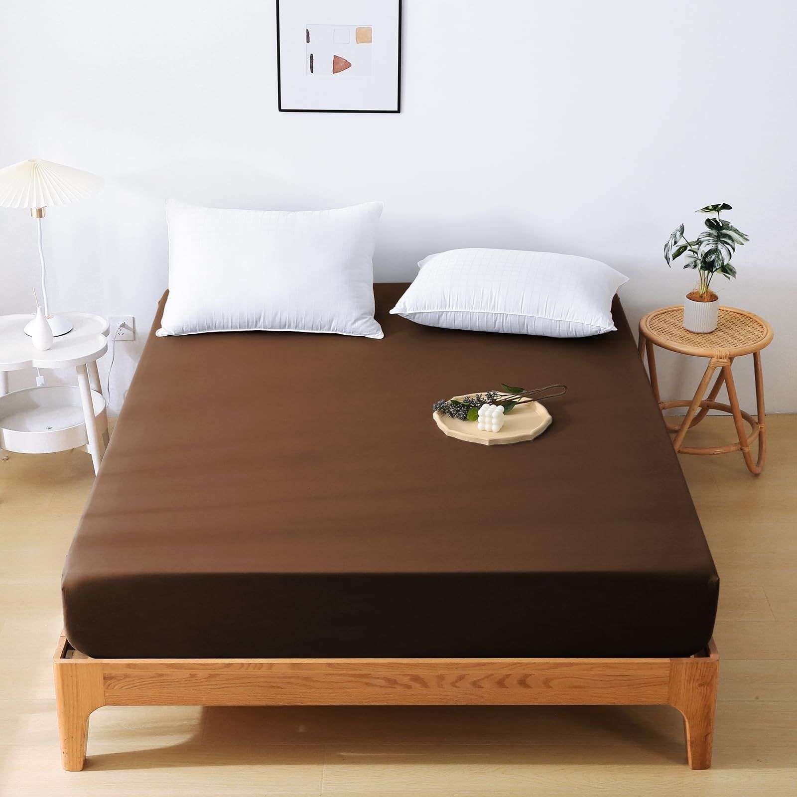 新品 HEVUMYI ボックスシーツ 吸水速乾シーツ 厚さ5~30cmのマットレスに適用 （ワイドキング200×200cm） ベッドシーツ 抗菌防臭マットレスカバー 洗えるベッドカバー 着脱簡単 敷き布団カバー 防ダニ 柔らかな触感 ブラウン