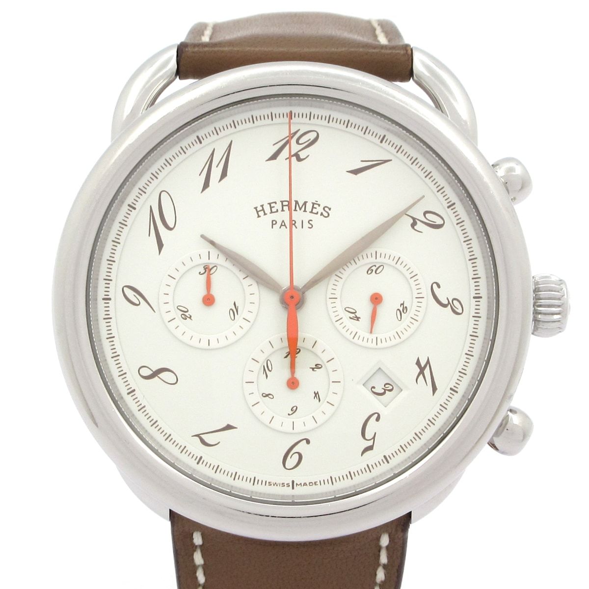 HERMES(エルメス) 腕時計 アルソー AR4.910 メンズ SS/クロノグラフ/□M/革ベルト アイボリー