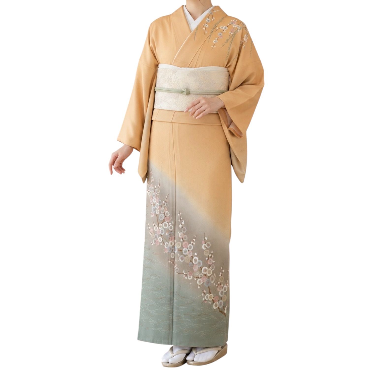 咲*耶様 花井幸子丹後縮緬　可愛い雀刺繍パールトーン加工あり 帯締も作家物　２点 J824 訪問着 作家物 ファッションデザイナー 花井幸子 落款あり やまと