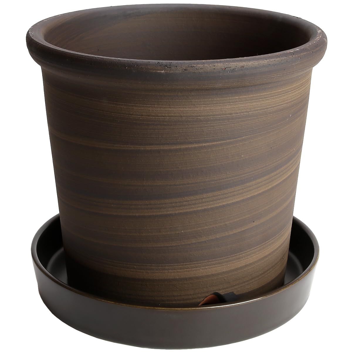 新品 鉢 三河焼 KANEYOSHI 【日本製/安心国産品質】 陶器 植木鉢 三河焼 Ｓポット ブラウン 7号 皿付き