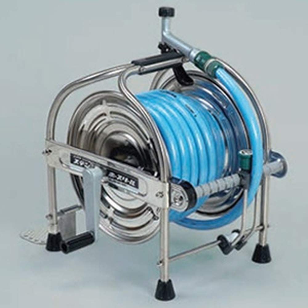 新品 ハタヤ (HATAYA) ステンレスホースリール 20m 防藻ホース レバーノズル付 ナラシマキホースガイド付 ステンレス製ペダル付 コンパクト SSA-20P