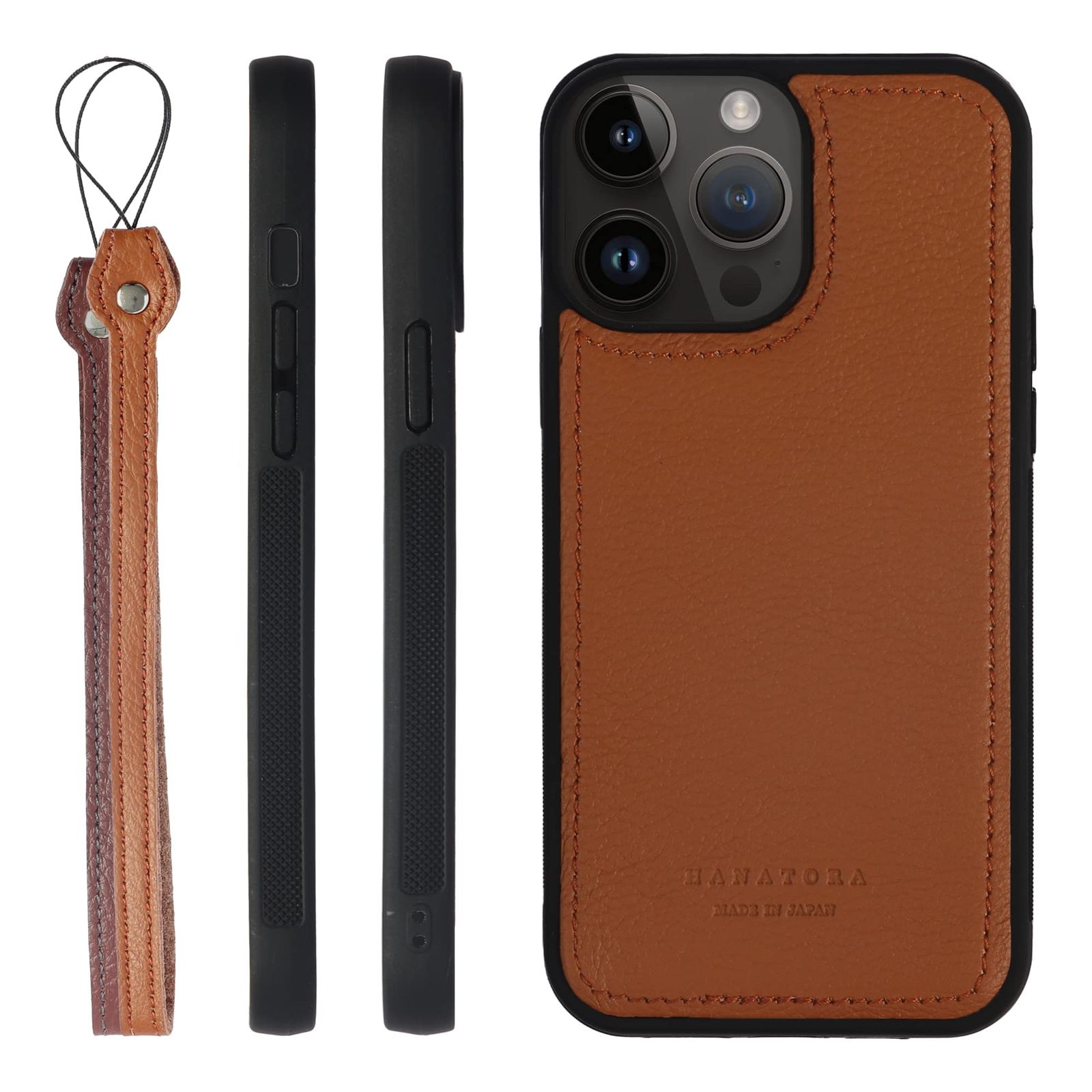新品 HANATORA for iPhone 13ProMax ケース 本革 日本製 耐衝撃 スマホケース スマホ ストラップ 付き シュリンクカーフレザー ギフト マグネットなし キャメル SPGJP-13ProMax-Camel