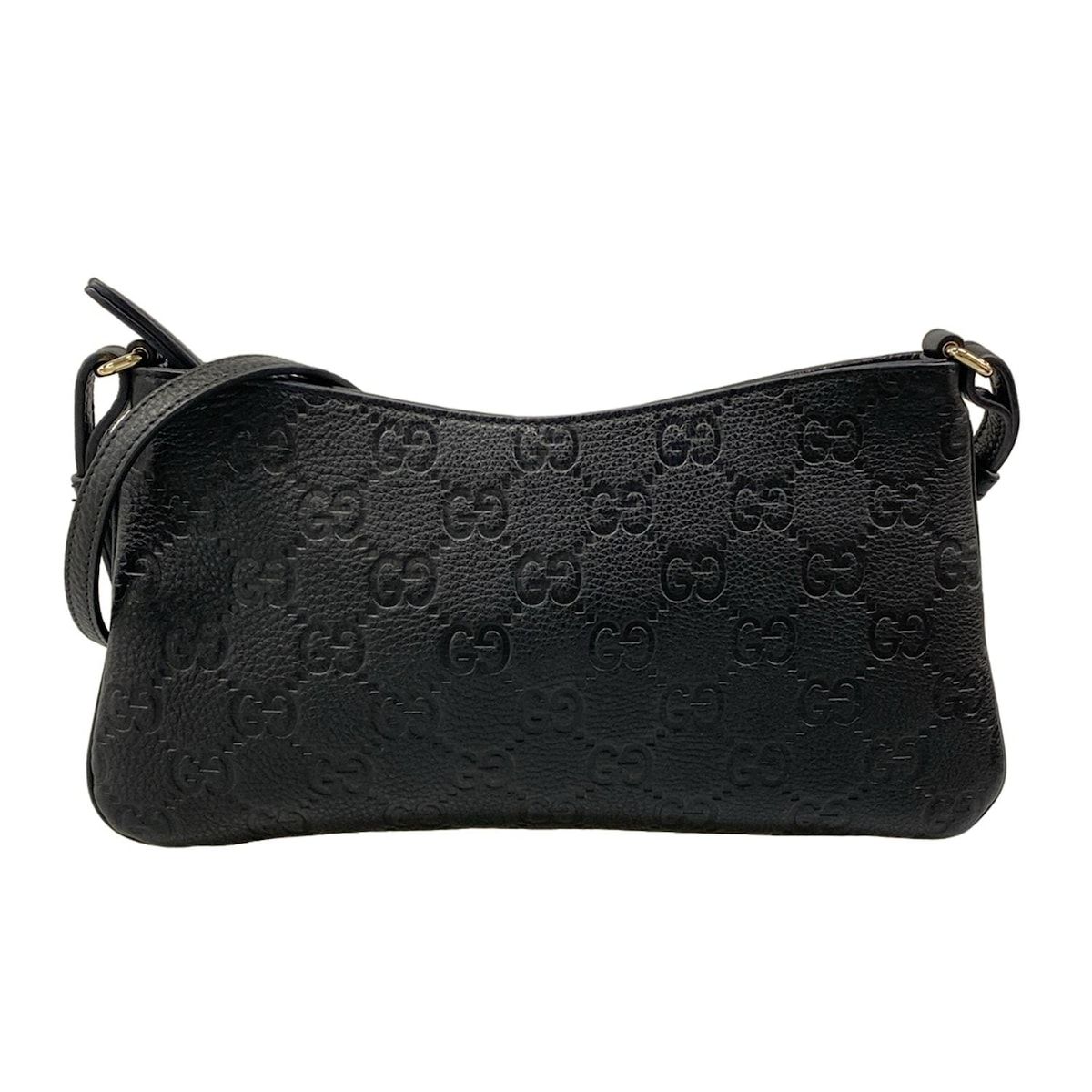 GUCCI(グッチ) ショルダーバッグ美品 GGエンブレム ミディアム 815277 黒 レザー