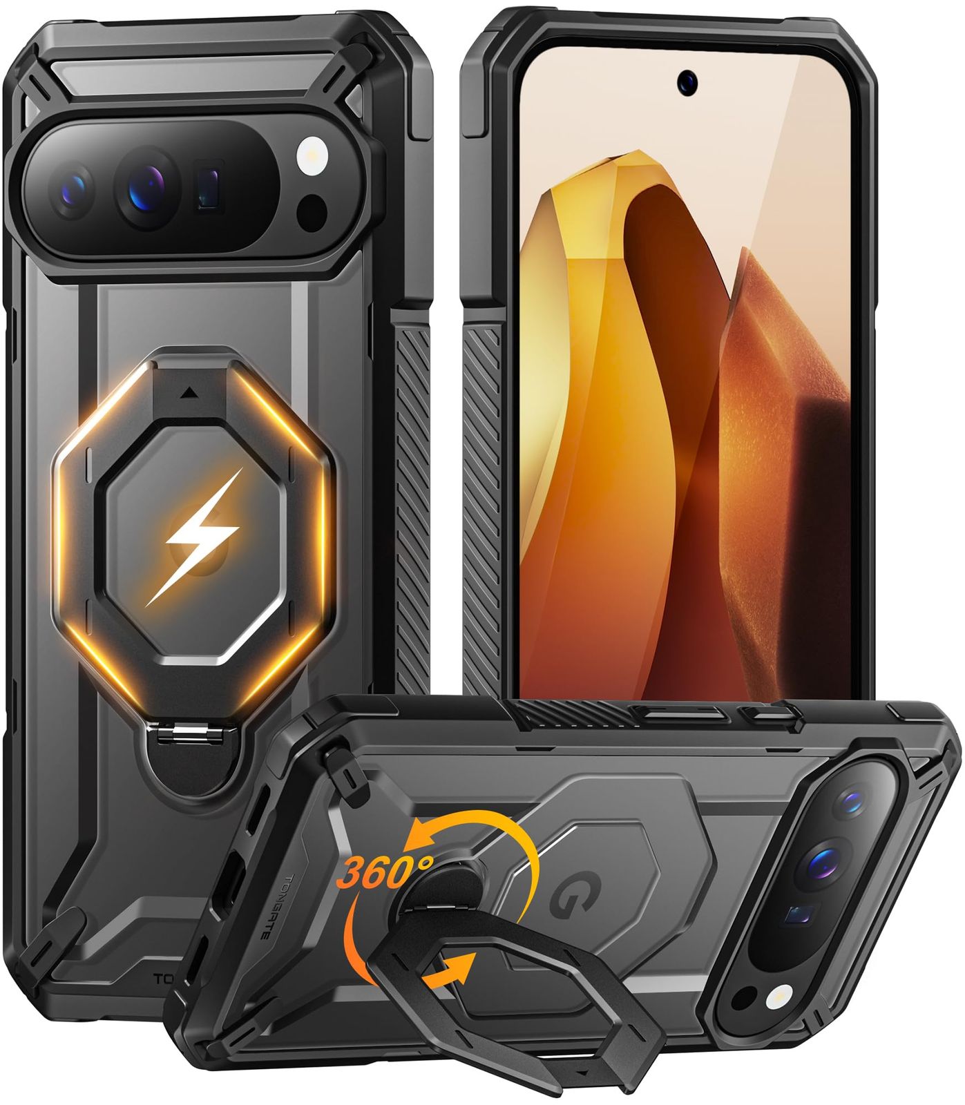 新品 TONGATE Google Pixel 10 Pro XL ケース 360°回転マグネットスタンド付き、MagSafe対応、滑り止めエッジ、頑丈、Pixel 10 Pro XL用 軍用規格保護ケース、ブラック