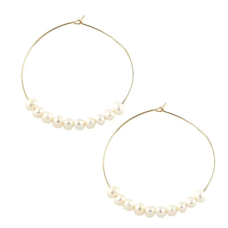 [ジュエリーショップエム] ピアス レディース 14KGF Gold Filled ゴールドフィルド フープ リング 淡水パール 淡水 パール 真珠 40mm