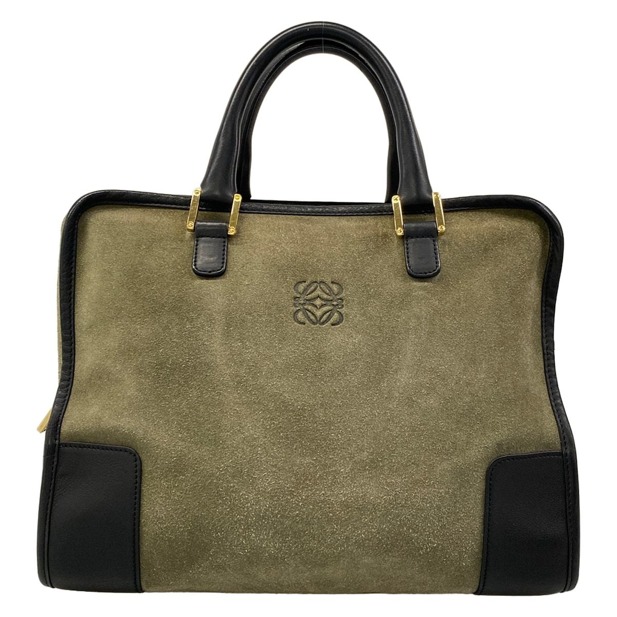 LOEWE(ロエベ) ハンドバッグ アマソナ カーキグレー×黒 レザー
