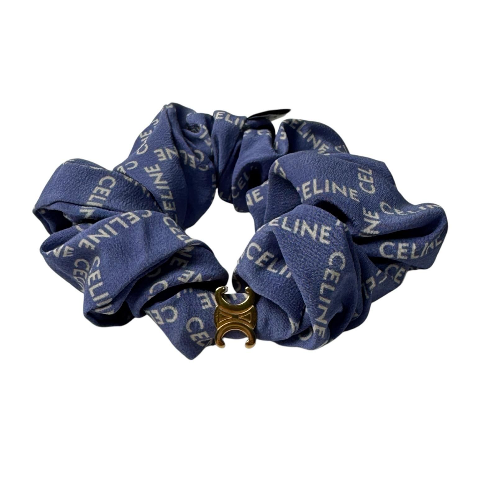 セリーヌ CELINE シュシュ ブルー シルク レディース