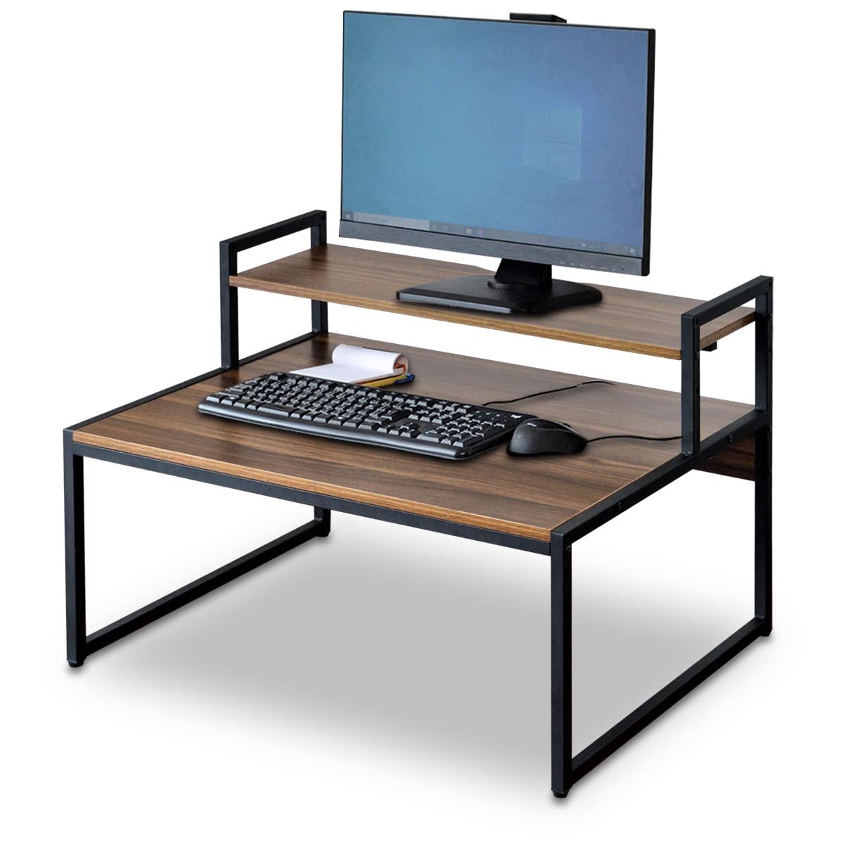 ottostyle.jp パソコンデスク ロータイプ モニター台付き PCデスク 【ウォールナット】 2段 補強用パイプと背面板でたわみ防止 キーボードやマウスを収納 洋室 和室 高さ調節 あぐら 座椅子 在宅勤務 テレワーク 勉強机 ラック 8ac73f0b