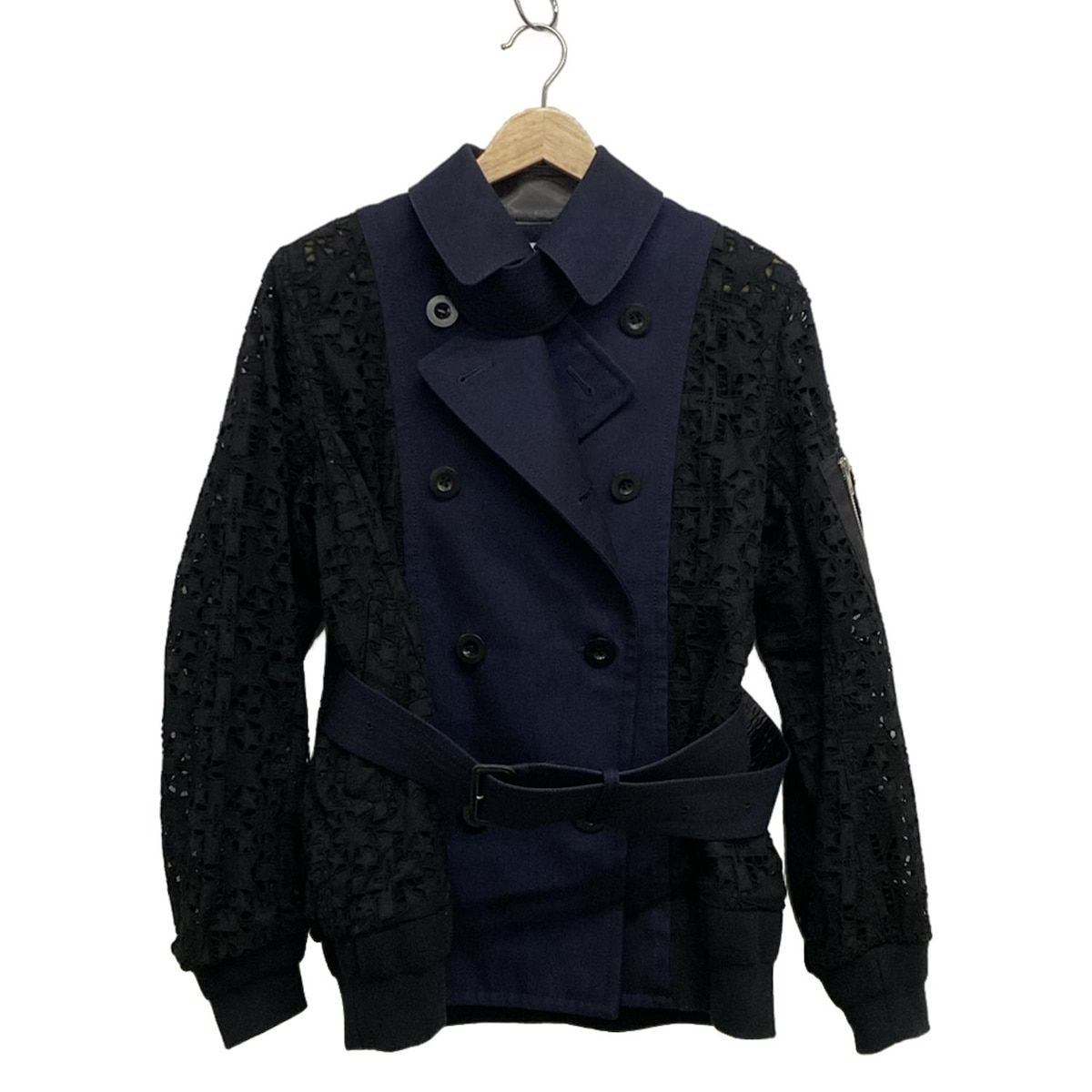 Sacai(サカイ) ブルゾン サイズ2 M レディース美品 - 16-02428 ネイビー×黒 長袖/レース/スター(星)/春/秋