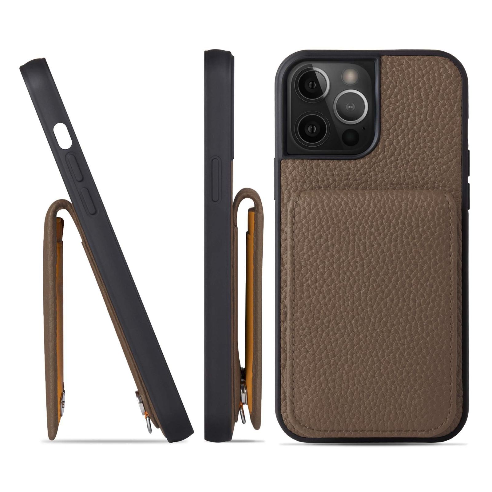 新品 HANATORA for iPhone 14ProMax ケース バンパー型 本革 スマホケース スマホ カードポケット スタンド ショルダーストラップ 付き シュリンクカーフレザー トープ SCPG-14ProMax-Taupe ギフト 誕生日 女性