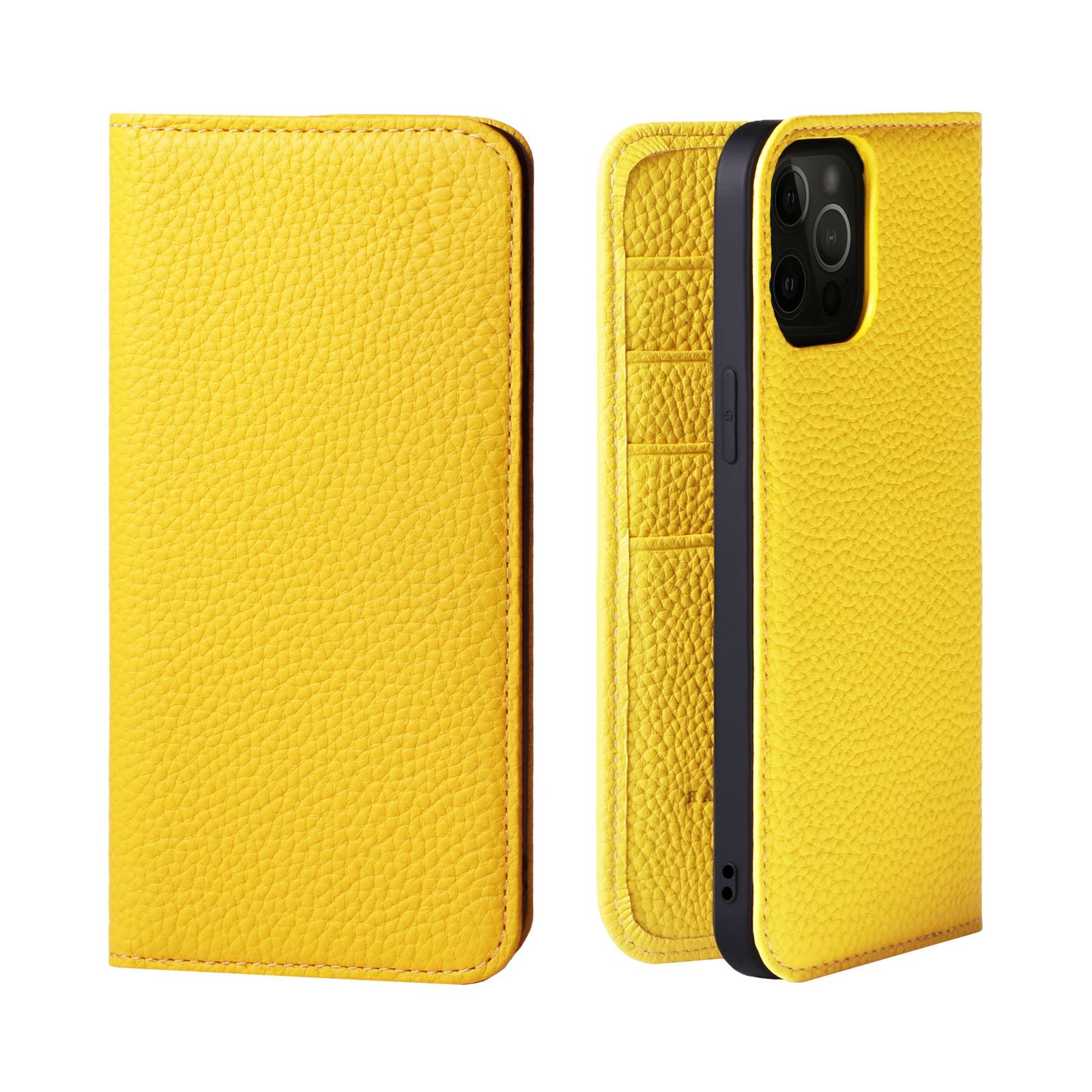 新品 HANATORA for iPhone 13ProMax ケース 手帳型 本革 スマホケース スマホ スタンド コードホルダー 付き シュリンクカーフレザー マグネットなし イエロー PH-13ProMax-Yellow ギフト 誕生日 女性 男性 彼女