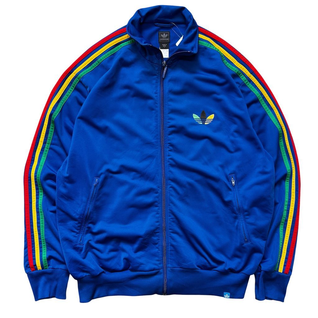 adidas アディダス トラックジャケット ジャージ レゲエ ラスタカラー 刺繍ロゴ 青 Lサイズ No.EA430