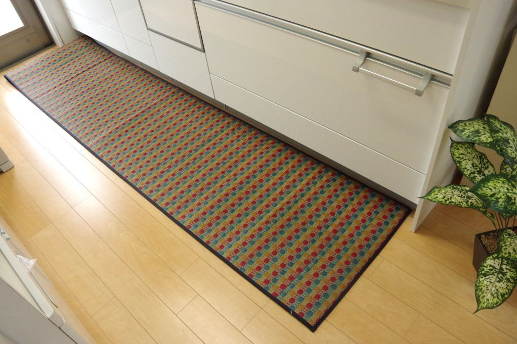 新品 イケヒコ キッチンマット い草 い草マット 国産 ドット柄 Fドロップ マルチ 約60×240cm #8231070