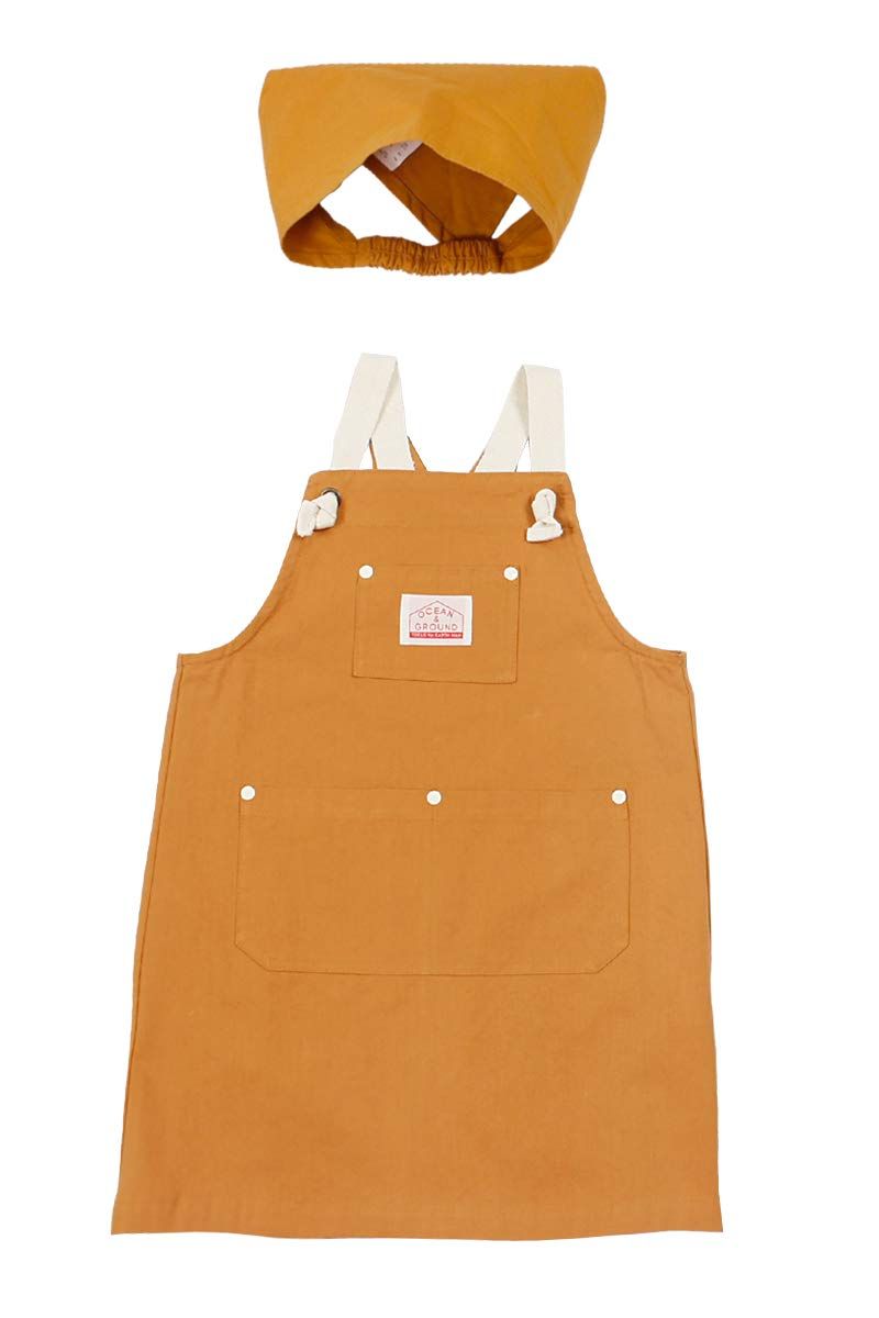 新品 [オーシャン&グラウンド] エプロン 三角巾 セット 子供 キッズ 女の子 男の子 1918003 : キャメル M