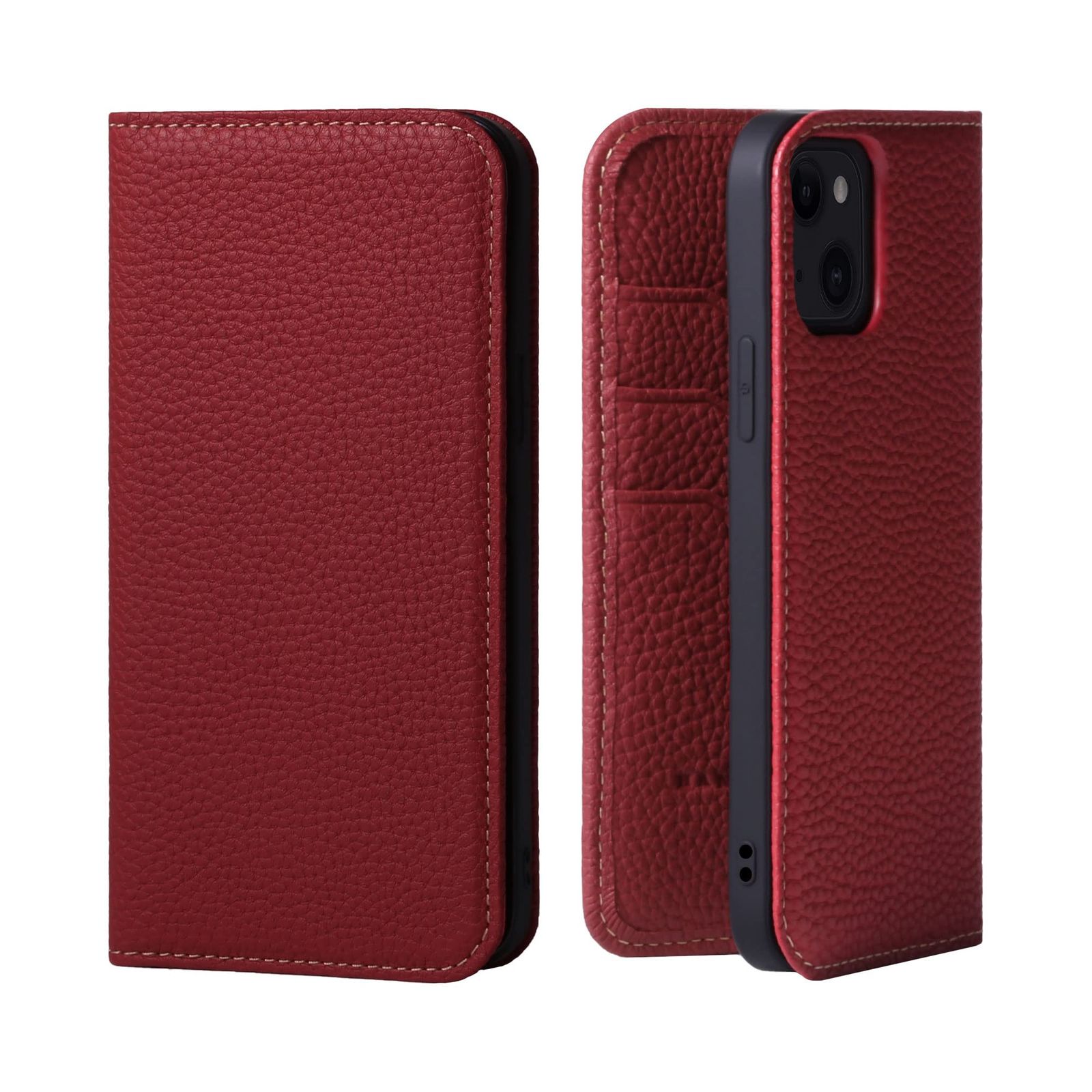 新品 HANATORA for iPhone 13 ケース 手帳型 本革 スマホケース スマホ スタンド コードホルダー 付き シュリンクカーフレザー マグネットなし レッド PH-13-Red ギフト 誕生日 女性 男性 彼女 お母さん お父さん 人気商品