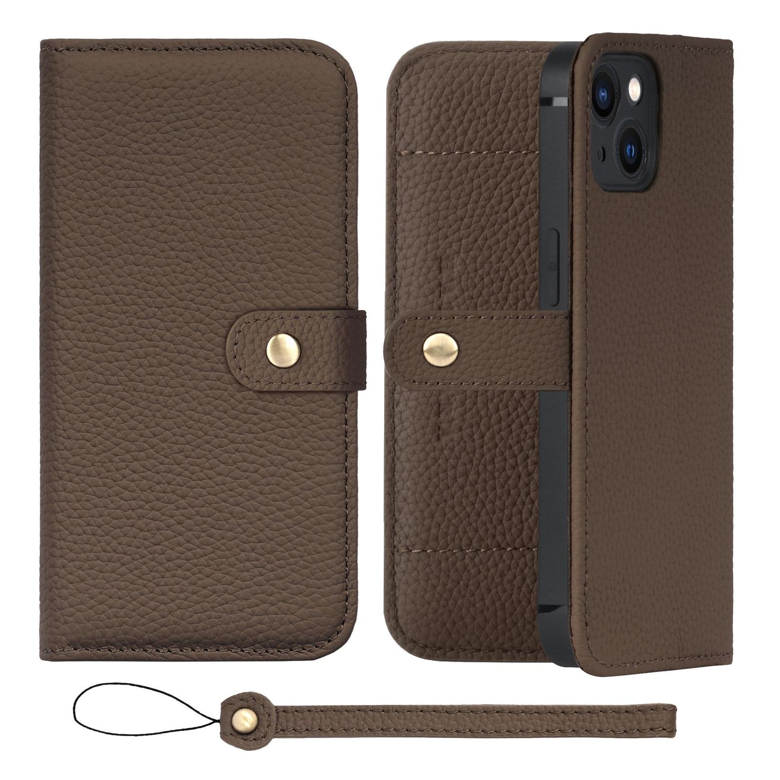 新品 HANATORA for iPhone 15 ケース 手帳型 本革 スマホケース スマホ スタンド ストラップ 付き シュリンクカーフレザー ベルトあり マグネットなし トープ H1SPB-15-Taupe ギフト 誕生日 女性 男性 彼女 お母さん お
