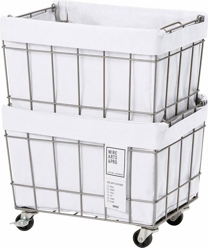 新品 003372 WIRE ARTS&PRO STACKING BASKET 2 with CASTER/WASHABLE COVER スタッキングバスケット 2段 キャスター/ウォッシャブルカバー (ホワイト) キッチン パントリー収納 キャスター付き