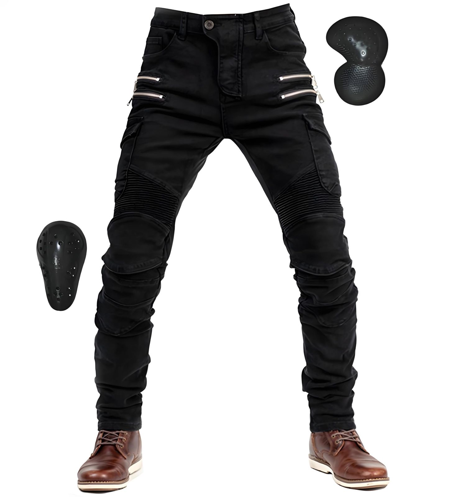 新品 [RENHE] バイク用パンツ メンズ ライディングパンツ プロテクター ライダースパンツ 春夏秋冬 バイクズボン レーシングパンツ ストレッチ素材 耐磨耗性 ブラック 2XLサイズ