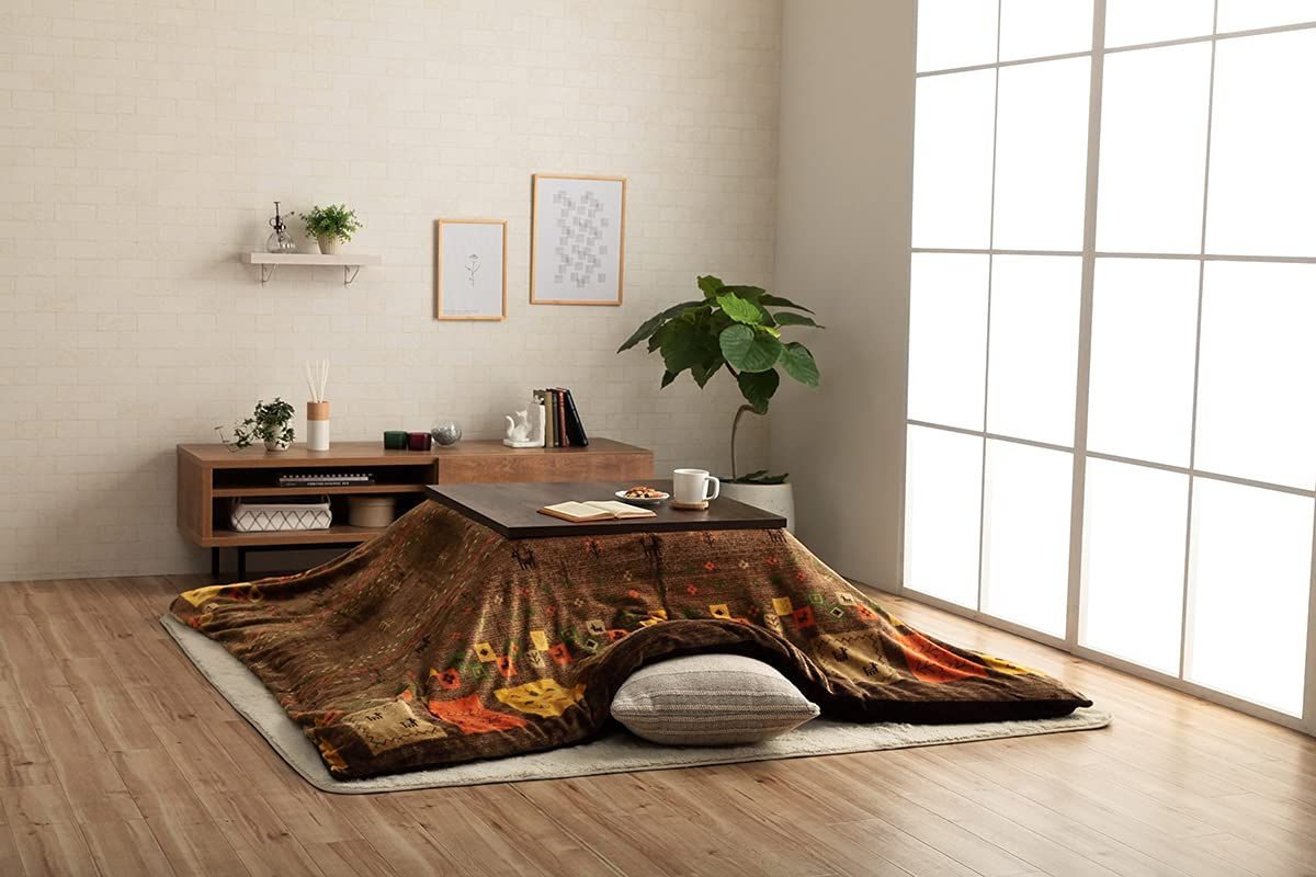 新品 イケヒコ こたつ カバー コテージ 約195×195cm ブラウン 正方形 ファスナー 単品 撥水(水をはじく)加工 ギャベ柄 洗える #5576529