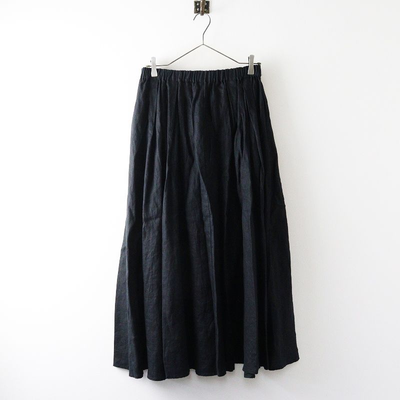 人気 イクナ IKKUNA (スズキタカユキ) flared skirt フレアスカート リネン素材 サイズ1 ブラック┃黒 麻 ロング丈【2400014903676】